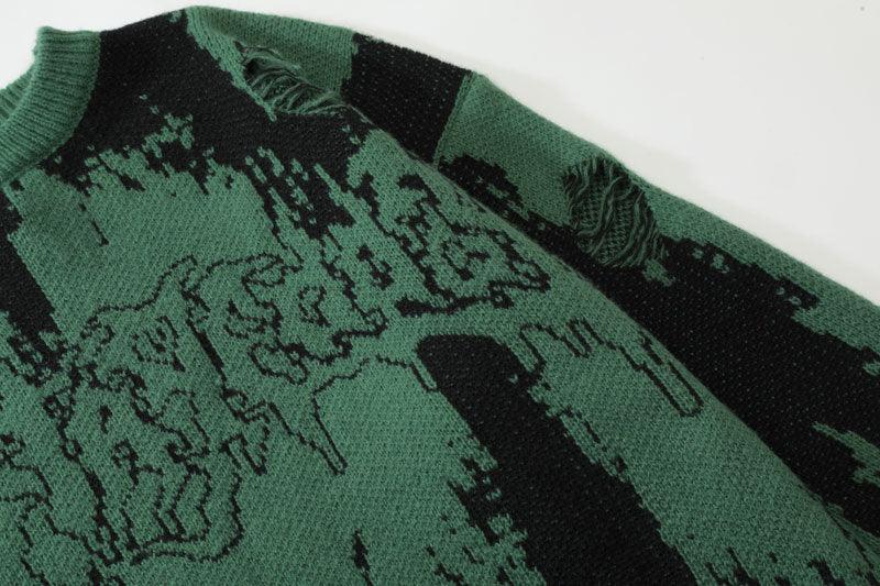 Vintage-Inspired Distressed Knit Sweater