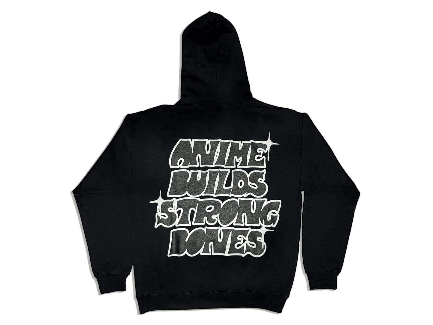 Anime Strong Bones Puff Print Hoodie in Black