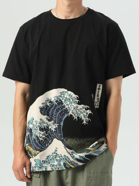 Stylish Great Wave Fitted T-Shirt