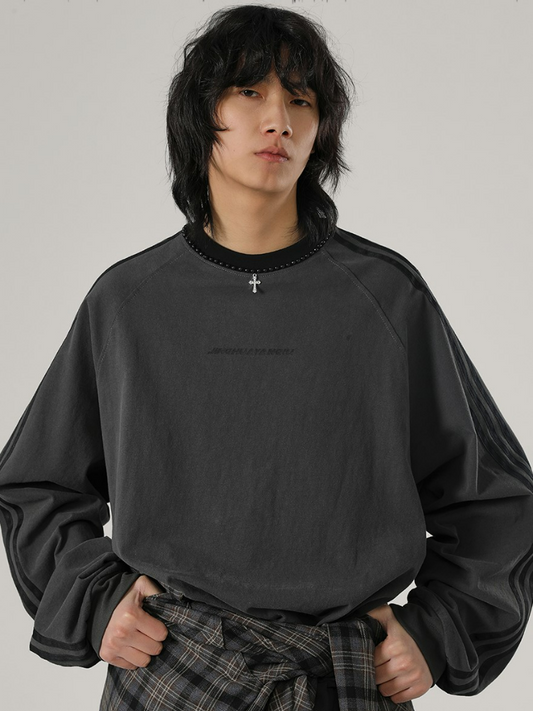 JHYQ Long Sleeve Silver Beaded Cross Top