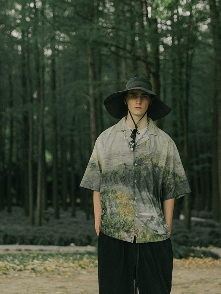 Bold and Edgy Autumn-Inspired Painted Button-Up