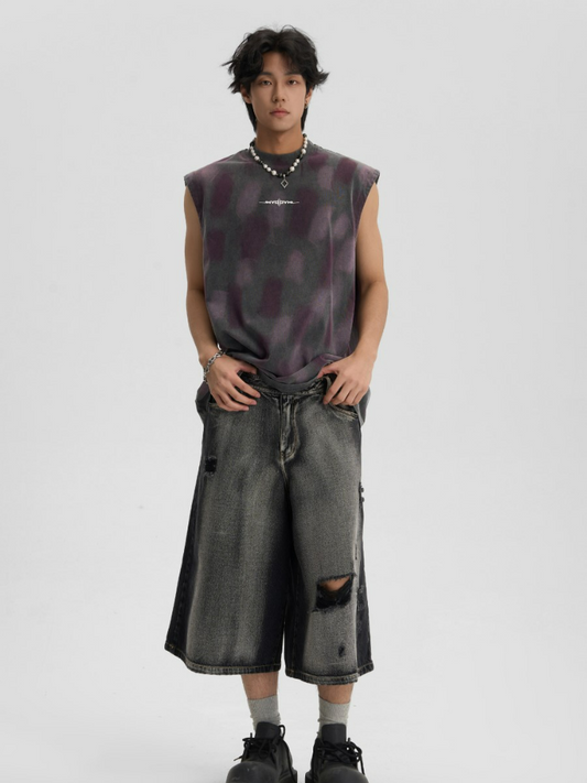 JHYQ Distressed Grunge Capri Denim Shorts