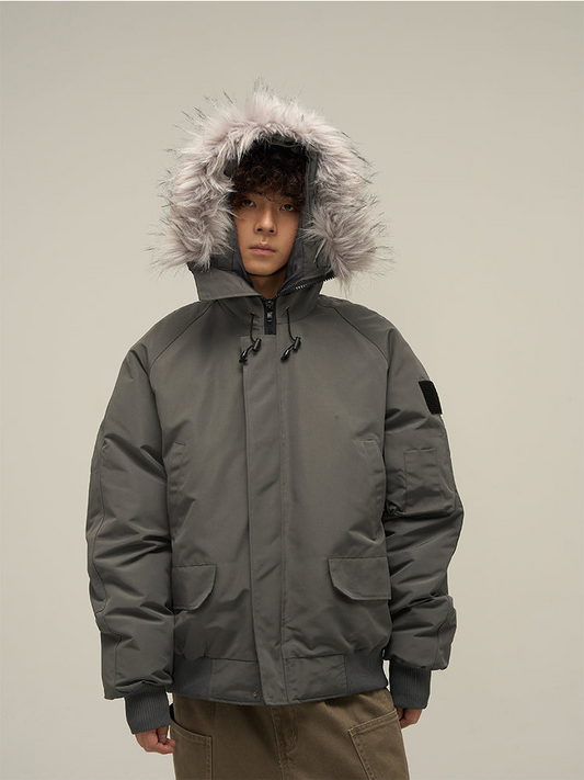 WLNEXT Faux-Fur Trim Parka Coat