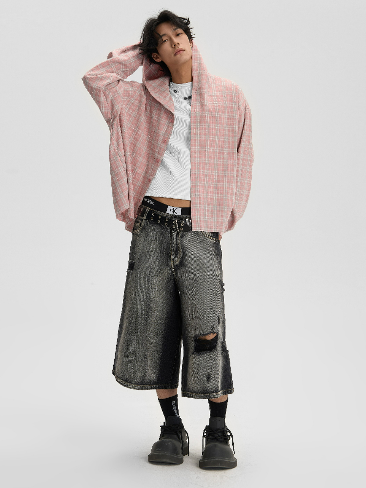 JHYQ Distressed Grunge Capri Denim Shorts