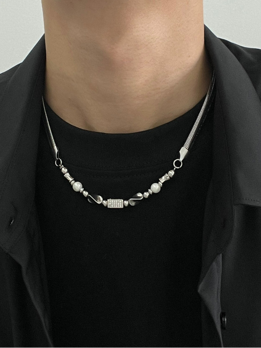 MINBIN Silver Snake Chain Necklace with Beaded Accents