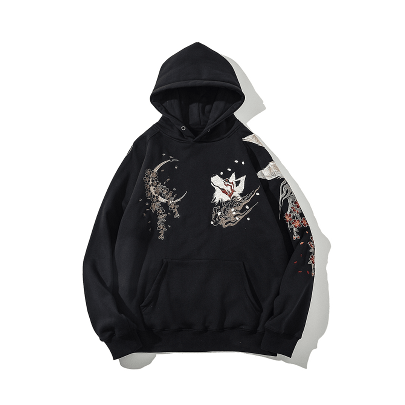 Fox Design Embroidered Hoodie