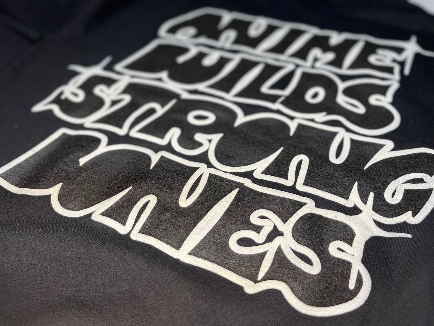 Anime Strong Bones Puff Print Hoodie in Black