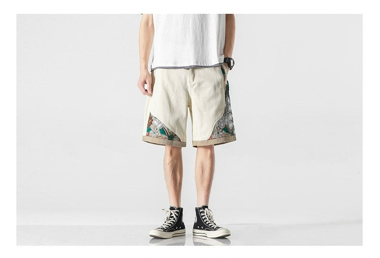 Floral Embroidery Patchwork Shorts