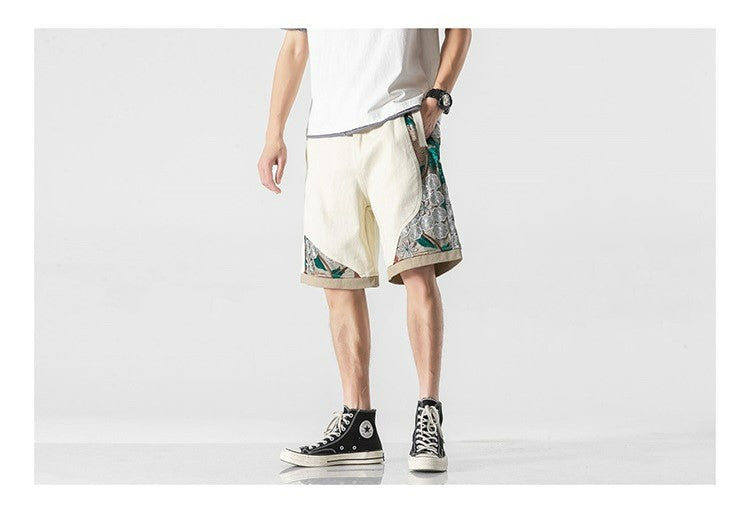 Floral Embroidery Patchwork Shorts