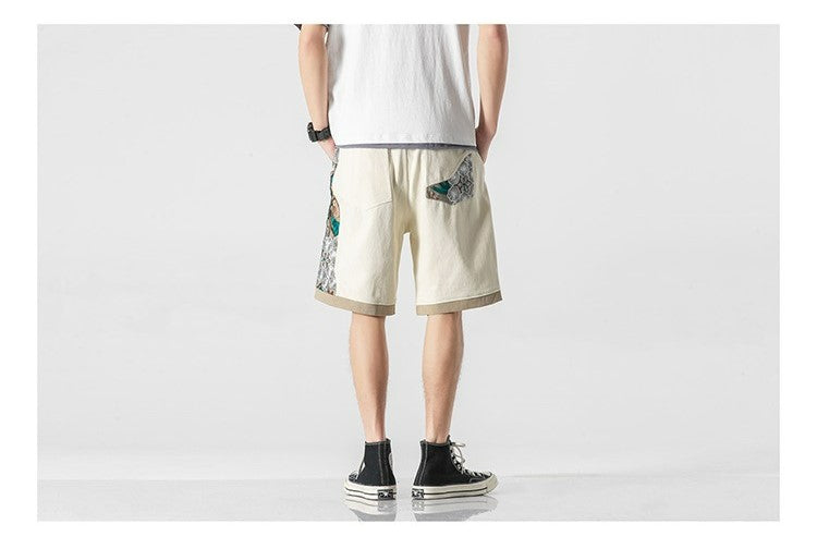 Floral Embroidery Patchwork Shorts